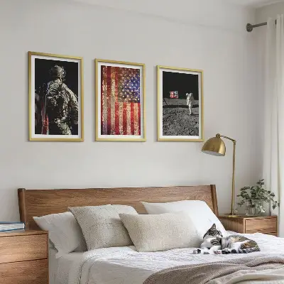 Set de 3 cuadros para salón con diseño de símbolos estadounidenses y bandera de EE. UU.