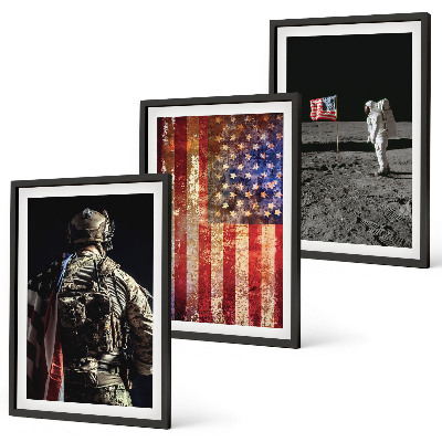 Set de 3 cuadros para salón Símbolos estadounidenses Bandera de EE. UU.