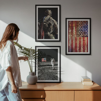 Set de 3 cuadros para salón Símbolos estadounidenses Bandera de EE. UU.