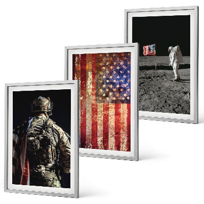 Set de 3 cuadros para salón Símbolos estadounidenses Bandera de EE. UU.