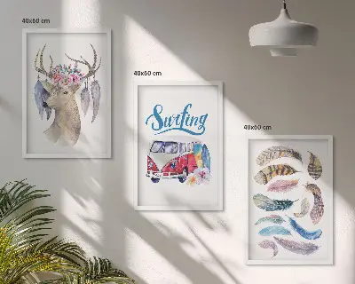 Juego de 3 cuadros con diseño de furgoneta y ciervo con astas florales
