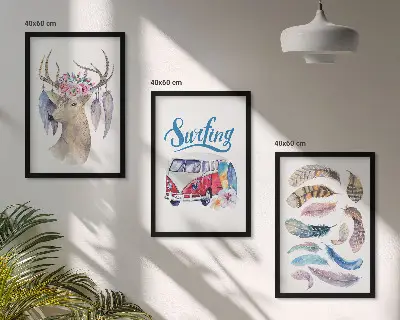 Juego de 3 cuadros con diseño de furgoneta y ciervo con astas florales