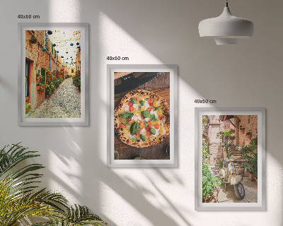 Set de 3 cuadros para salón Calles encantadoras con pizza