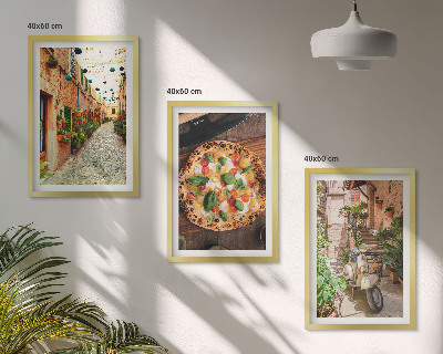 Set de 3 cuadros para salón Calles encantadoras con pizza