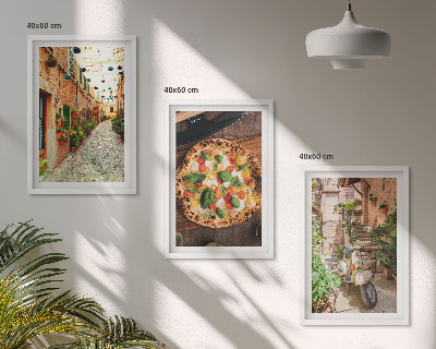 Set de 3 cuadros para salón Calles encantadoras con pizza