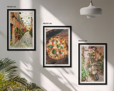 Set de 3 cuadros para salón Calles encantadoras con pizza