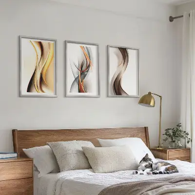 Juego de 3 cuadros con diseño de ondas en tonos amarillo y gris amarronado