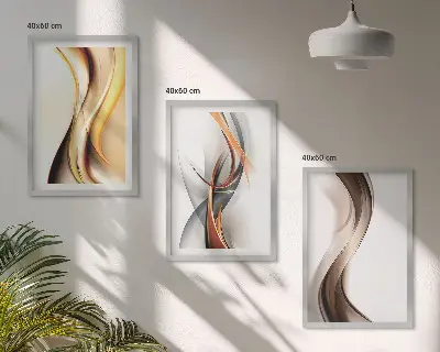 Juego de 3 cuadros con diseño de ondas en tonos amarillo y gris amarronado