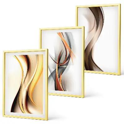 Juego de 3 cuadros con diseño de ondas en tonos amarillo y gris amarronado