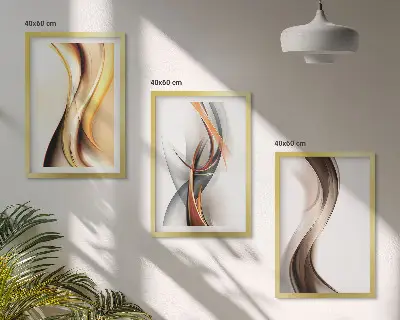 Juego de 3 cuadros con diseño de ondas en tonos amarillo y gris amarronado