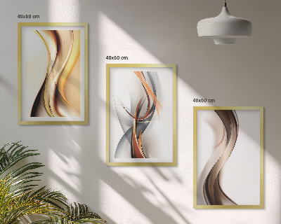 Juego de 3 cuadros Ondas de color amarillo grisáceo-marrón