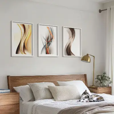 Juego de 3 cuadros con diseño de ondas en tonos amarillo y gris amarronado