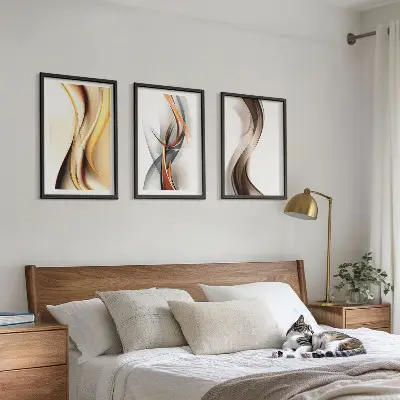 Juego de 3 cuadros con diseño de ondas en tonos amarillo y gris amarronado