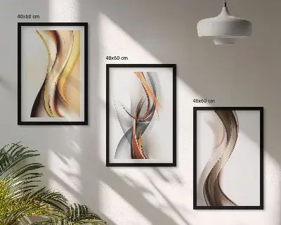 Juego de 3 cuadros con diseño de ondas en tonos amarillo y gris amarronado