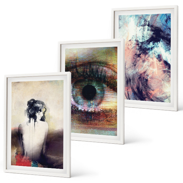 Set de 3 cuadros para salón Retrato de una mujer con emociones abstractas