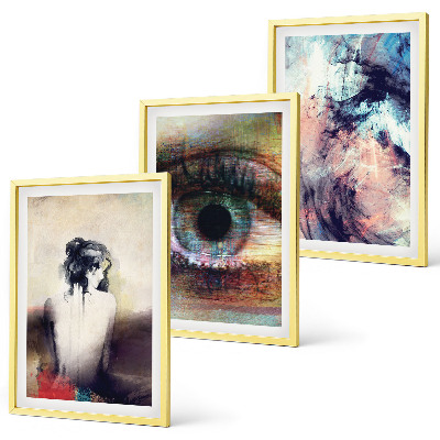 Set de 3 cuadros para salón Retrato de una mujer con emociones abstractas