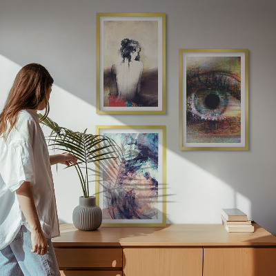 Set de 3 cuadros para salón Retrato de una mujer con emociones abstractas