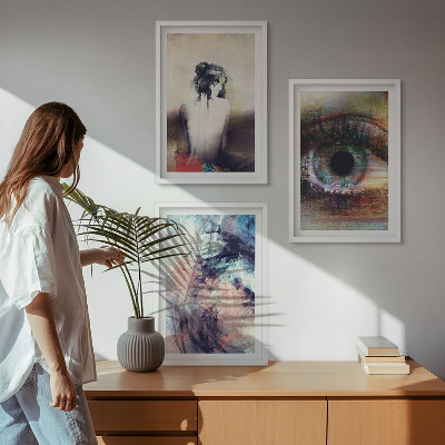 Set de 3 cuadros para salón Retrato de una mujer con emociones abstractas