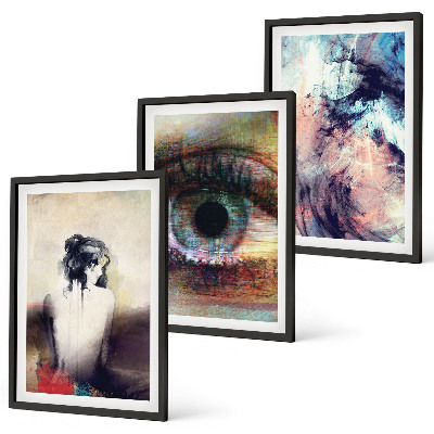 Set de 3 cuadros para salón Retrato de una mujer con emociones abstractas
