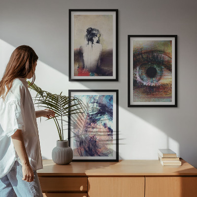 Set de 3 cuadros para salón Retrato de una mujer con emociones abstractas