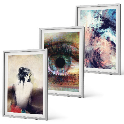 Set de 3 cuadros para salón Retrato de una mujer con emociones abstractas