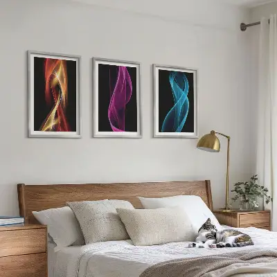 Juego de 3 cuadros diseño de ondas de neón con líneas sobre fondo oscuro