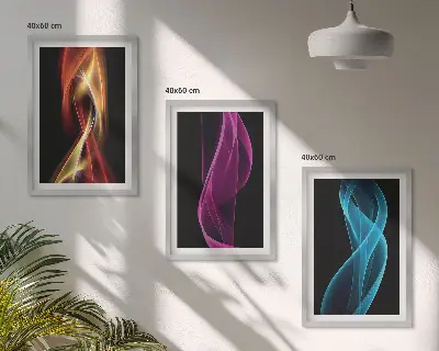 Juego de 3 cuadros diseño de ondas de neón con líneas sobre fondo oscuro