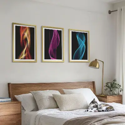 Juego de 3 cuadros diseño de ondas de neón con líneas sobre fondo oscuro