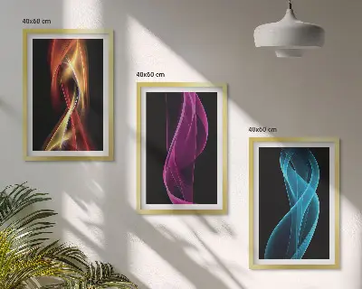 Juego de 3 cuadros diseño de ondas de neón con líneas sobre fondo oscuro