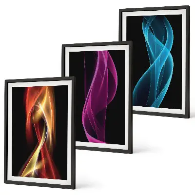 Juego de 3 cuadros diseño de ondas de neón con líneas sobre fondo oscuro