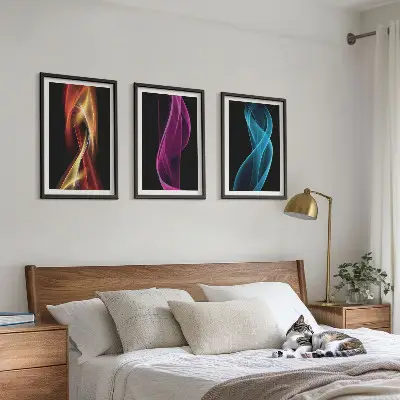 Juego de 3 cuadros diseño de ondas de neón con líneas sobre fondo oscuro