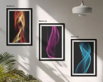 Juego de 3 cuadros diseño de ondas de neón con líneas sobre fondo oscuro