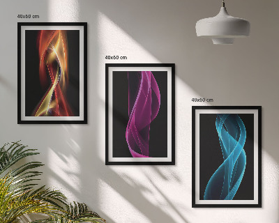 Juego de 3 cuadros Ondas de neón, líneas, fondo oscuro