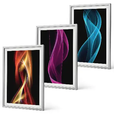 Juego de 3 cuadros diseño de ondas de neón con líneas sobre fondo oscuro