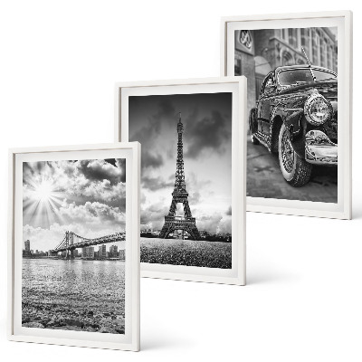 Set de 3 cuadros para salón Vistas de la ciudad, puentes, Torre Eiffel