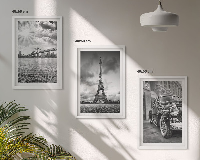 Set de 3 cuadros para salón Vistas de la ciudad, puentes, Torre Eiffel