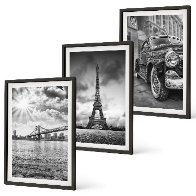 Set de 3 cuadros para salón Vistas de la ciudad, puentes, Torre Eiffel
