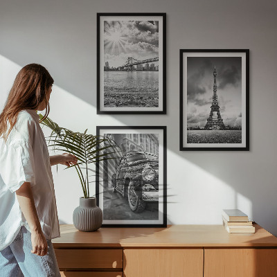 Set de 3 cuadros para salón Vistas de la ciudad, puentes, Torre Eiffel