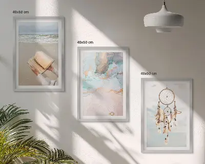 Juego de 3 cuadros con diseño de libro abstracto de estilo bohemio marino