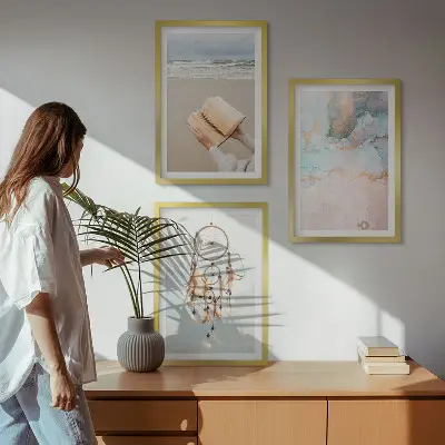 Juego de 3 cuadros con diseño de libro abstracto de estilo bohemio marino