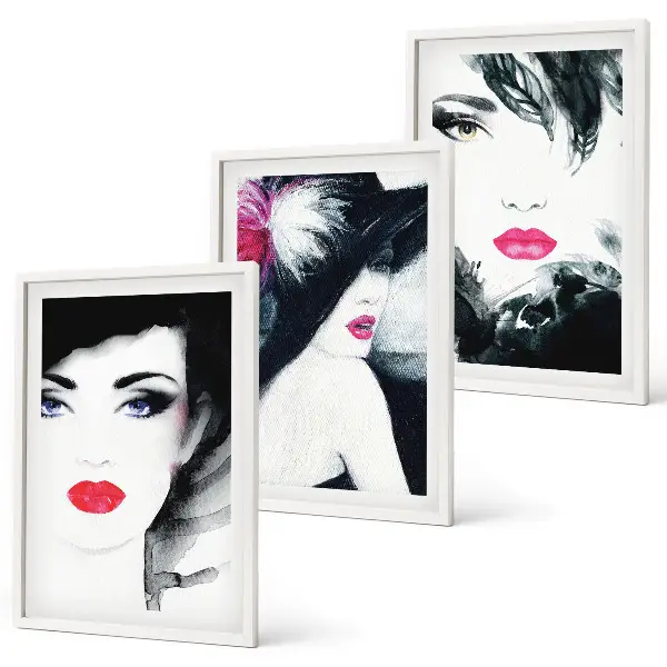 Set de 3 cuadros para salón con retratos de mujeres con labios