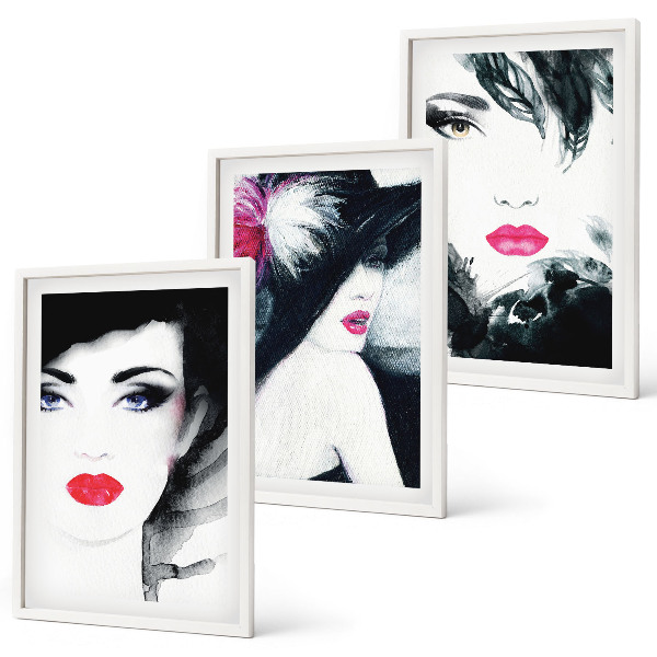 Set de 3 cuadros para salón Retratos de mujeres con labios