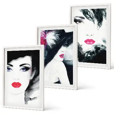 Set de 3 cuadros para salón con retratos de mujeres con labios