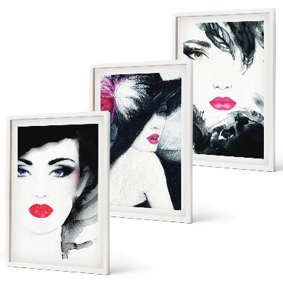 Set de 3 cuadros para salón Retratos de mujeres con labios