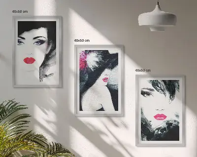 Set de 3 cuadros para salón con retratos de mujeres con labios