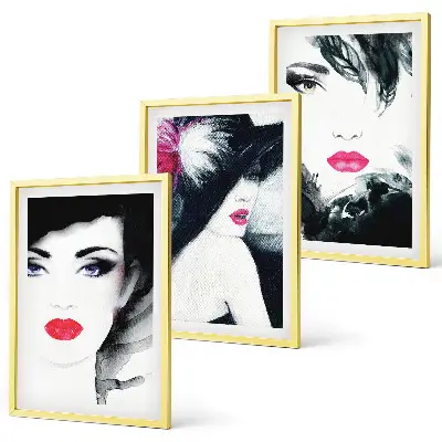Set de 3 cuadros para salón con retratos de mujeres con labios