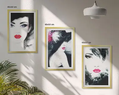 Set de 3 cuadros para salón con retratos de mujeres con labios
