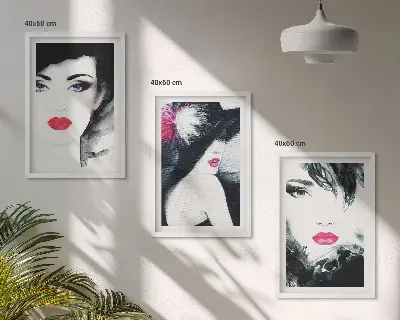 Set de 3 cuadros para salón con retratos de mujeres con labios