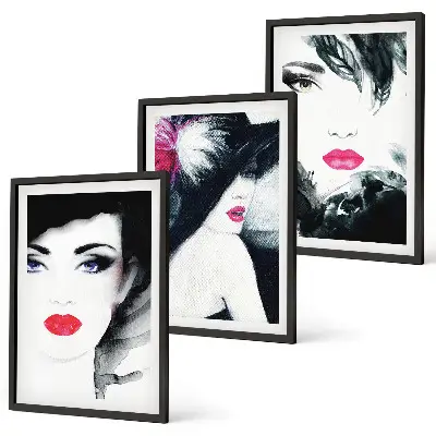 Set de 3 cuadros para salón con retratos de mujeres con labios