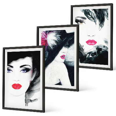 Set de 3 cuadros para salón Retratos de mujeres con labios